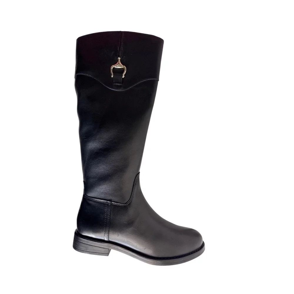 Gianni Bernini Tall Boot Black Leather Women's Size‎ 5M Riding Style